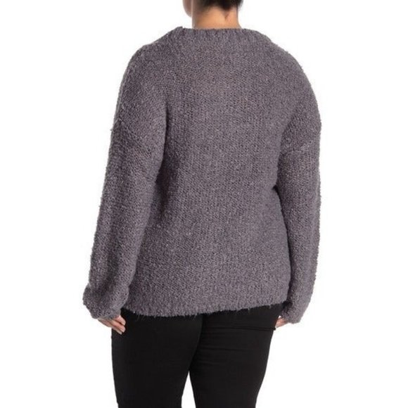 Susina Grey Boucle V-Neck Sweater Plus Size 1X - Picture 2 of 8